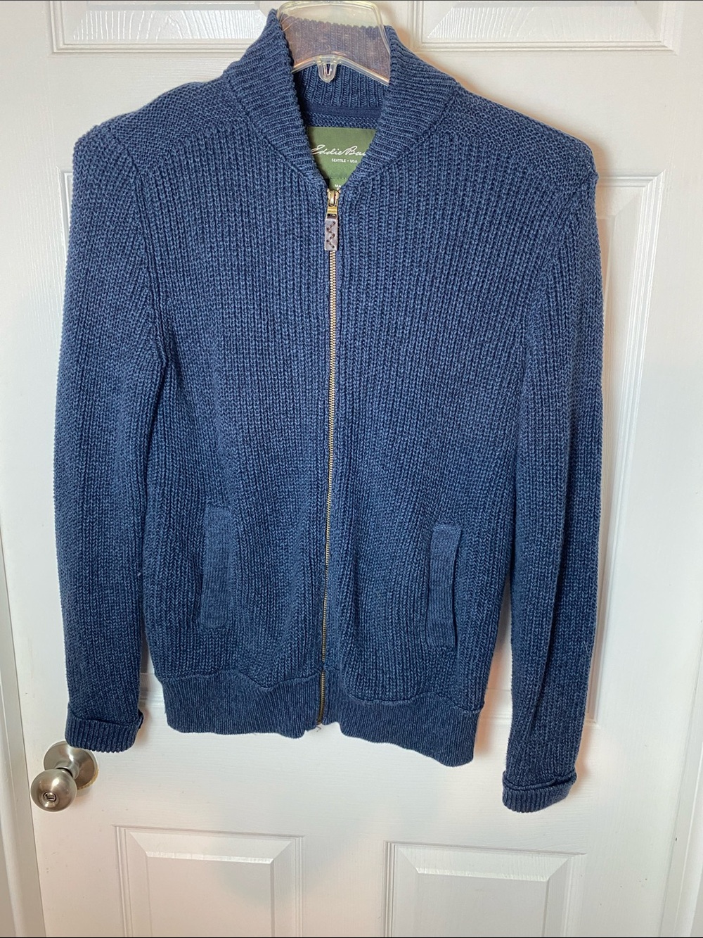 Eddie Bauer Navy Blue Ribbed Full Zip Knit Sweater Jacket - Size Small